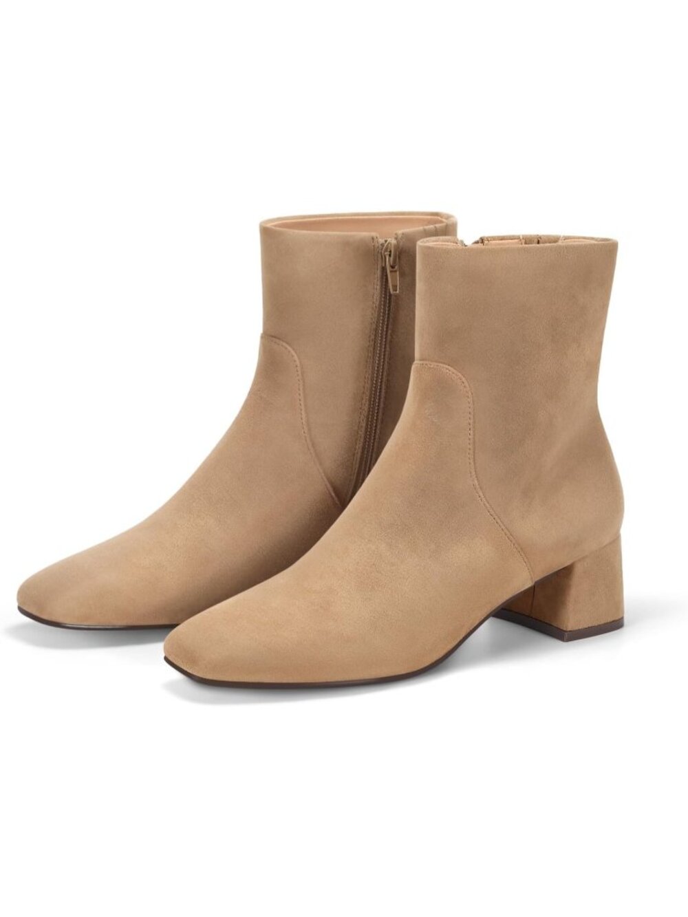 Women's Light Brown Square Toe Chunky Heel Side Zipper Comfortable Ankle Boots